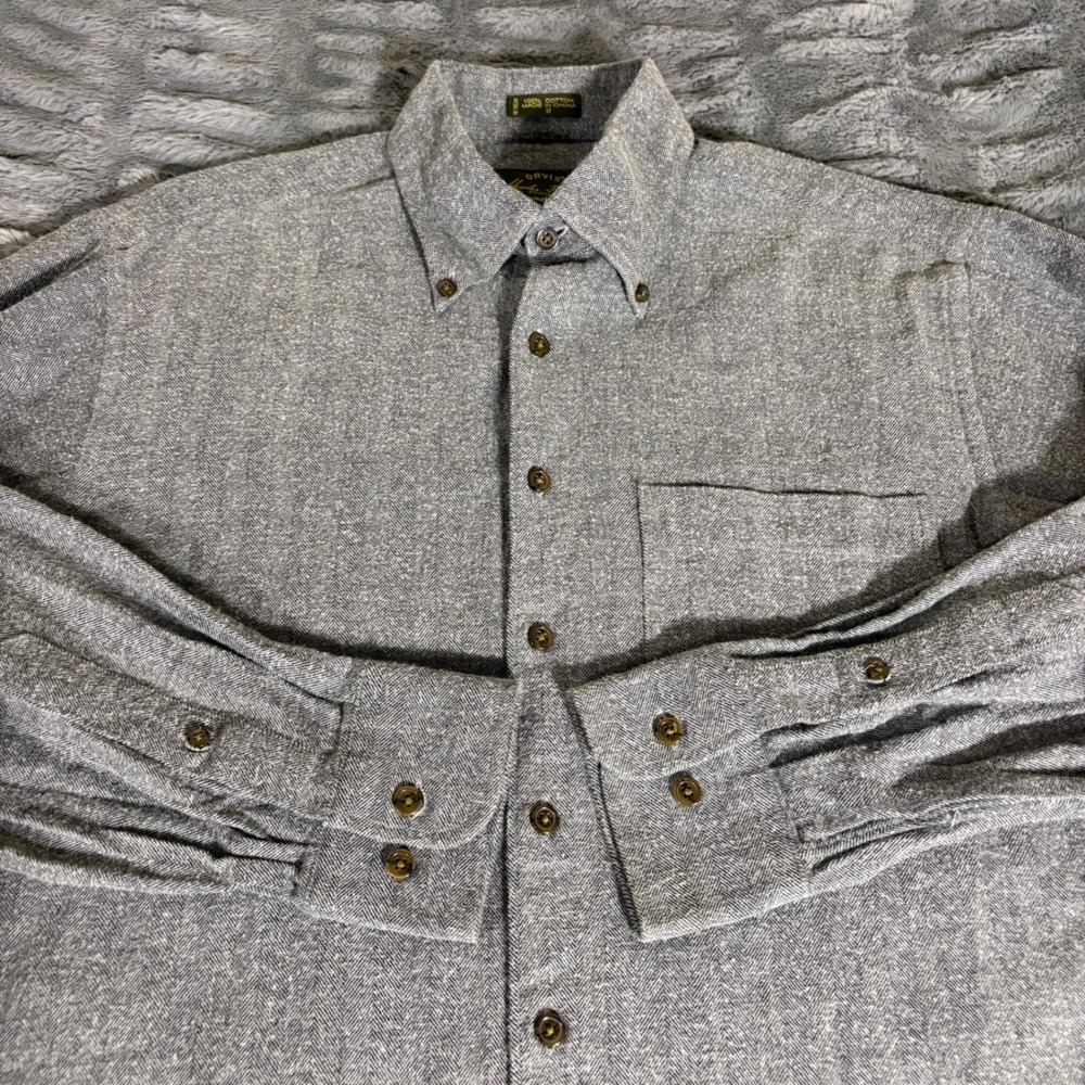 Orvis Charles F Orvis Signature Gray Herringbone Cotton Button Down Shirt Mens M